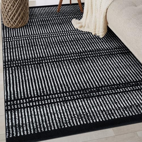 Tapete Rugshop Contemporary Stripe Lines 5' x 7' Negro miniatura 7