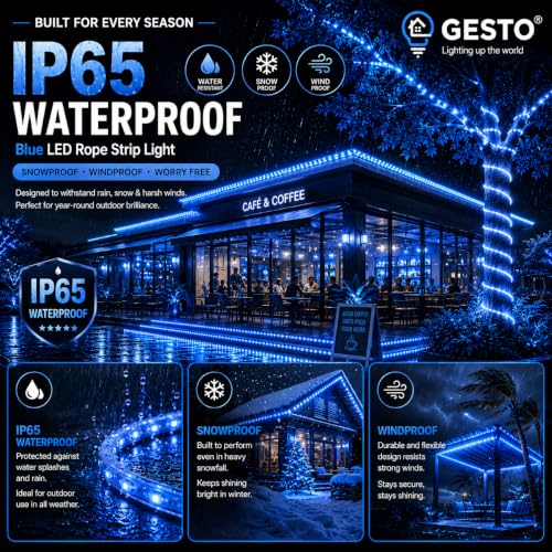 Image of Gesto 10 Meter Blue LED Rope Strip Light | 120 LEDs /Mtr IP65 Waterproof Indoor & Outdoor Lights for Balcony, Home Decor & Cove Light for False Ceiling | Cuttable Every 1M for Diwali Decoration