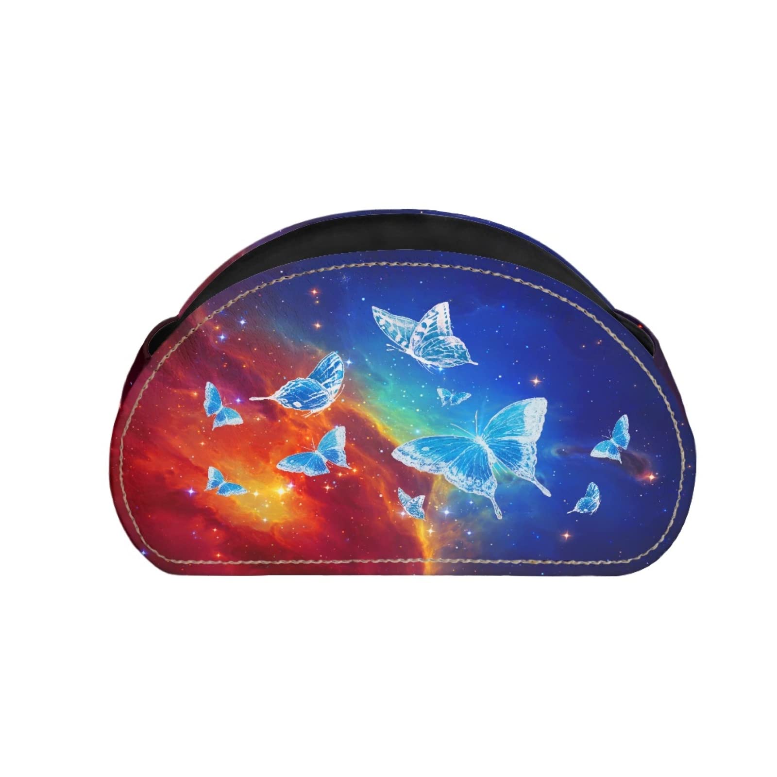 FUSURIRE Galaxy Butterfly Remote Control Holder with 5 Compartments PU Leather Remote Caddy Desktop Organizer for TV, DVD, Media Player, Heater Controllers - Durable Pencil Holder Cosmetic Cup