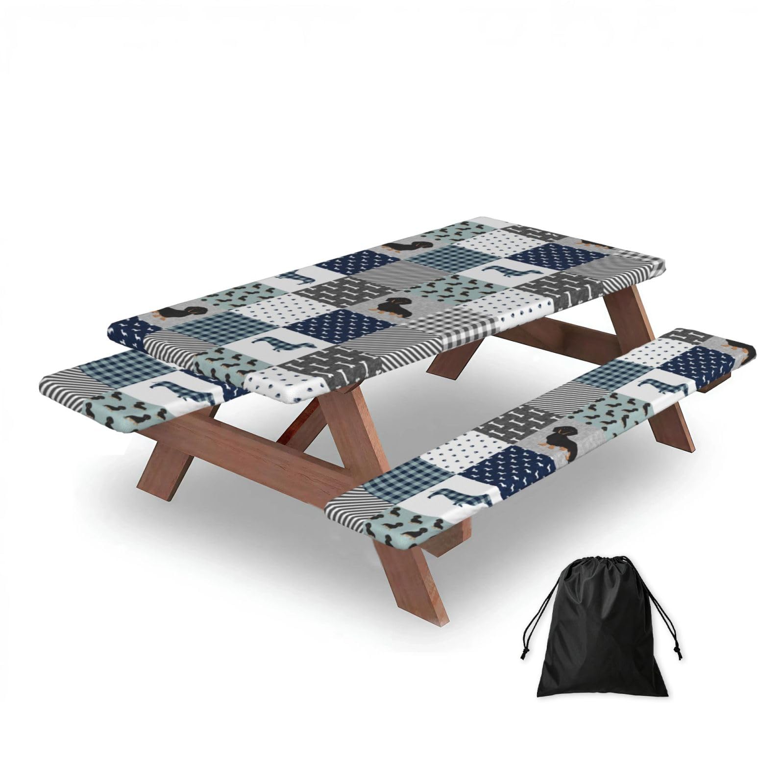 Dopklna As Picture Dachshund Pet Dog Breed Silhouette Black And Tan, Picnic Table Cover With Bench Covers -Waterproof Elastic Fitted Tablecloth For Garden Camping Patio 76X152cm