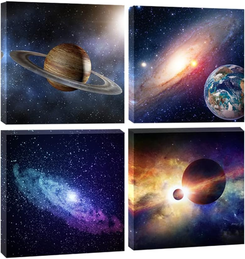Wieco Art Canvas Prints Wall Art Modern 4 Piece Universal Magic Power Paintings for Bedroom Home Decorations Stretched and Framed Star Sky Pictures Astronomy Landscape Artwork