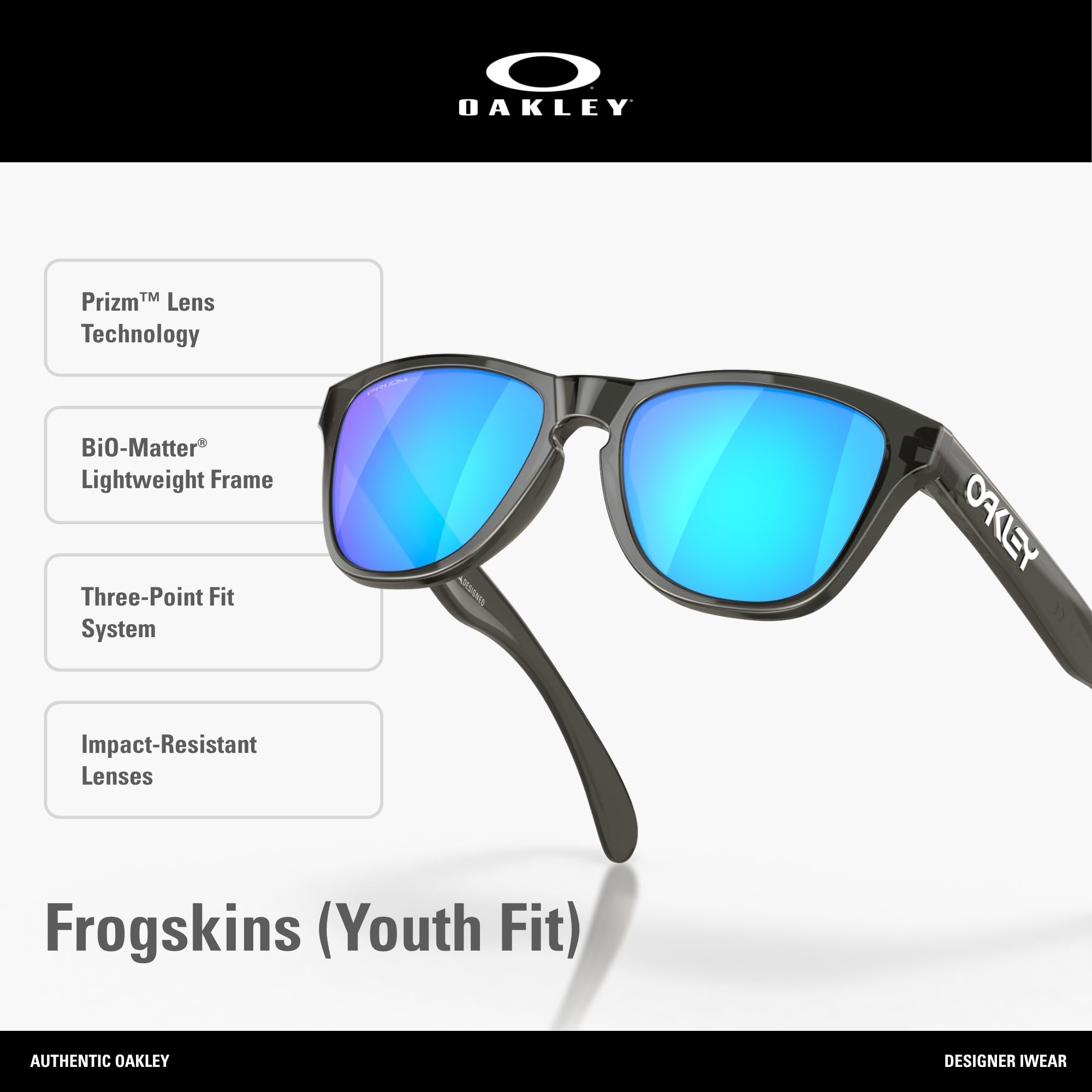 Oakley Junior Frogskins XXS OJ9009 kwadratowe okulary przeciwsłoneczne dla chłopców i dziewczynek, Szary dymny/Prizm Sapphire, Small