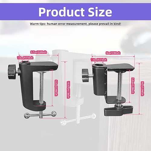 Miniatura 2 de 4 abrazaderas en C de escritorio con orificio de rosca de 12 pulgada, soporte voladizo ajustable para montaje de luz de escritorio, abrazaderas de