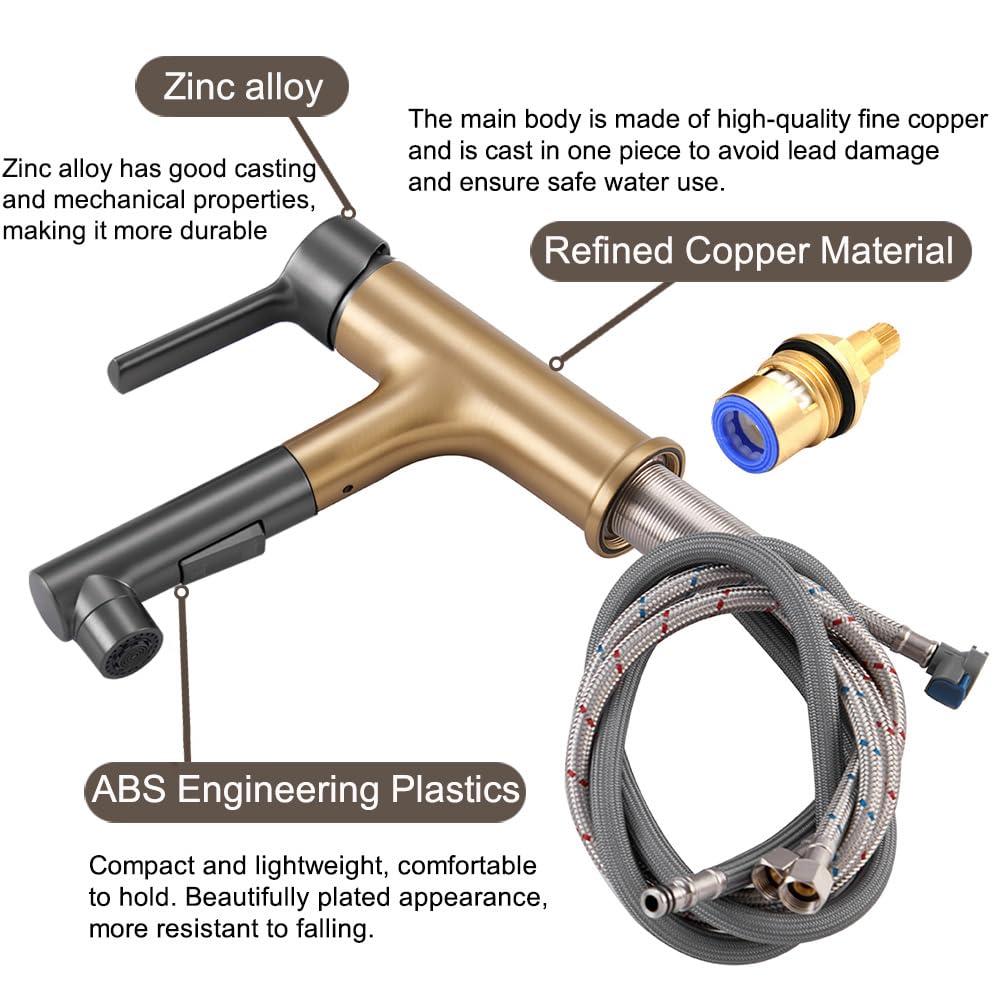 LAZ HOME Bathroom Sink Faucet with Pull Out Sprayer Single Hole one Handle Basin Mixer Tap Pull Down Vessel Waterfall Rotating Spout Widespread Drain Assembly (Gun Grey - Image 4
