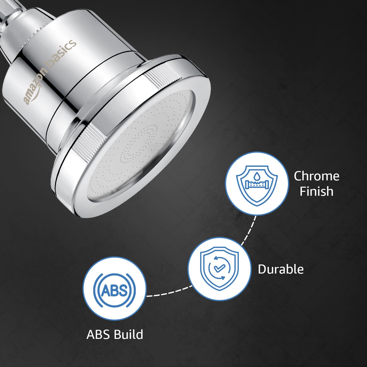 Amazon Basics Shower Head with Built-In Filter | Reduces Water Hardness & Impurities | Chrome Finish | Fixed Flow | Easy Installation | 11.6L x 11.6W x 13.6H cm 2