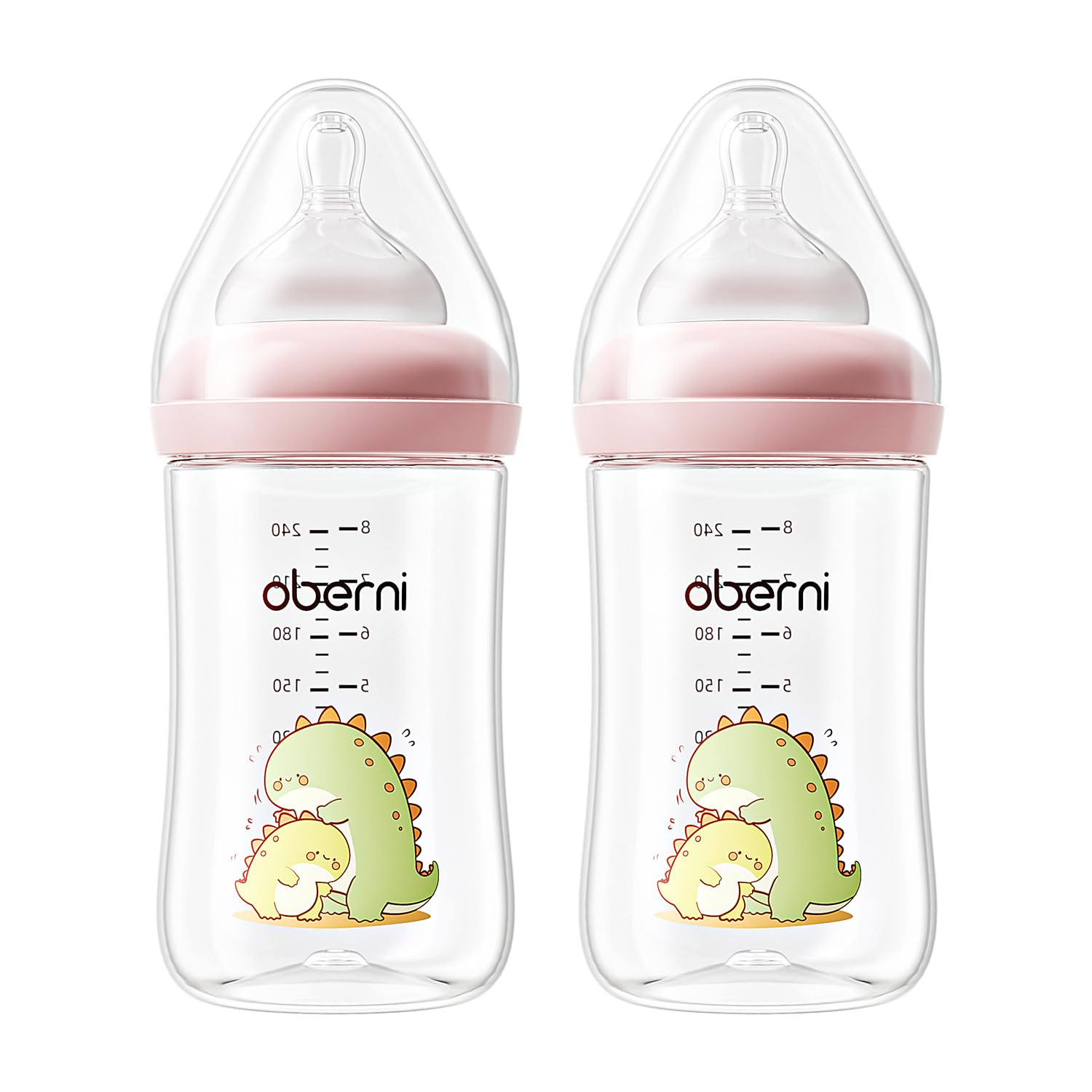 Oberni Anti-Colic Baby Bottles, 240ml / 8oz Newborn Bottle with Size 2" Medium Flow Breast Like Silicone Teat