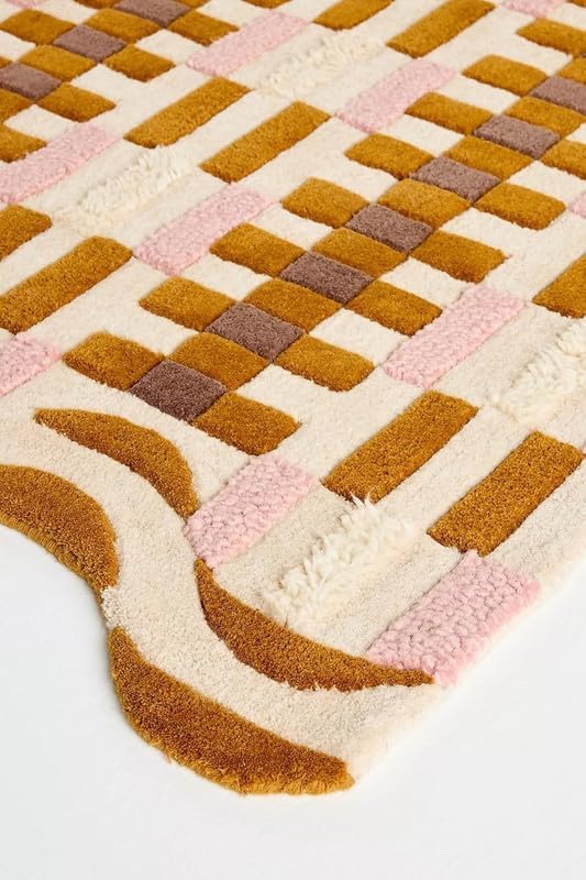 10x14 Ft Handmade Tufted Rug Brown Cream Geometric Pattern Big Size Area Rug
