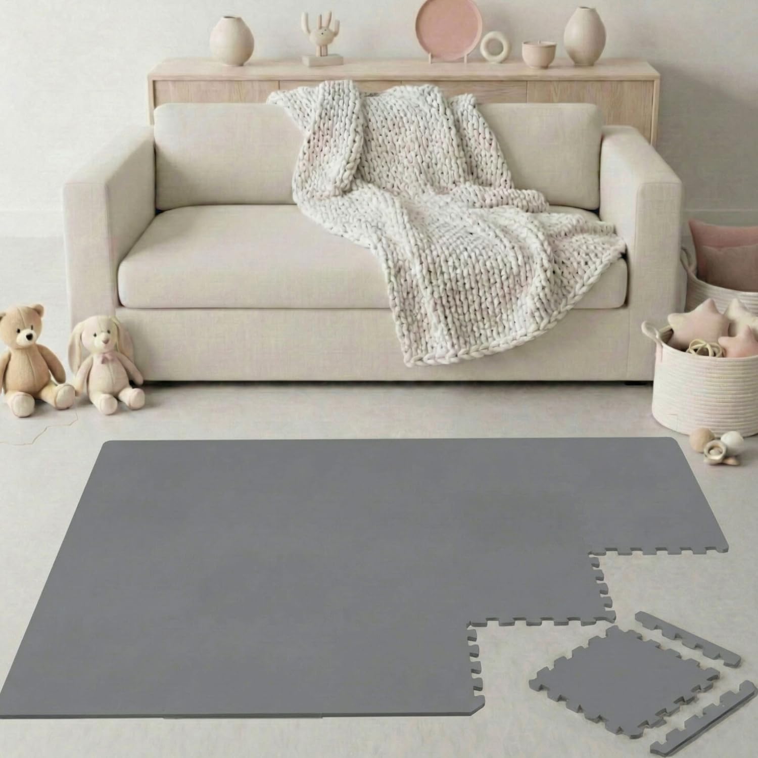 LittleTom 18 Pieces Baby Play Mat for Newborns from Day 1-30x30 cm EVA Foam Tiles with Border - Soft Crawling Surface for Toddlers - Puzzle Floor Squares for Kids Non-Slip Play Area Indoor & Outdoor