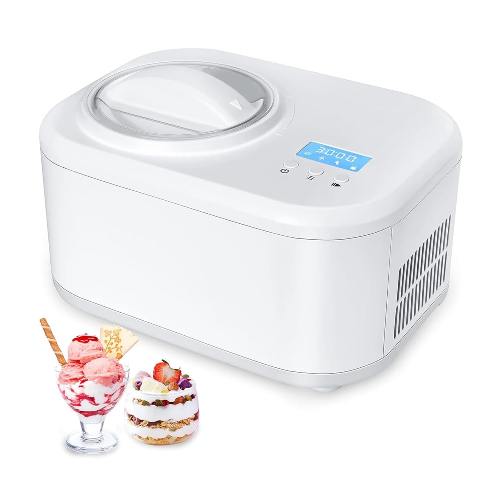 Heladera Automática, 1L Heladera con Compresor Y Pantalla LCD, Terminado En 30min, Sin Precongelación, Desmontable Fácil De Limpiar, Máquina De Yogurt Congelado Sorbete para Cocinas Caseras