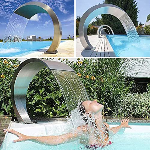 Fontaine Cascade en Acier Inoxydable 304 pour Piscine, décoration élégante pour Bassin extérieur, Design incurvé avec Un Flux apaisant, Installation Facile, Options de 25 à 31 Pouces pour Un