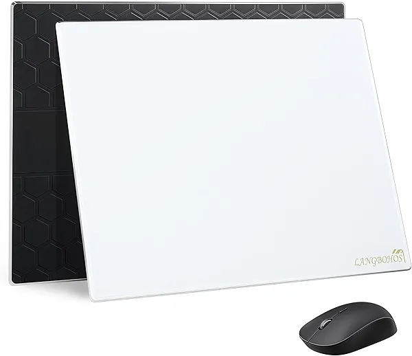LANGBOHOS Glass Mouse Pad Micro Etched Surface and Whole Silicone Base,Improved Precision and Speed,Durable, Easy to Clean, Suitable for Gaming and Office Use (White)