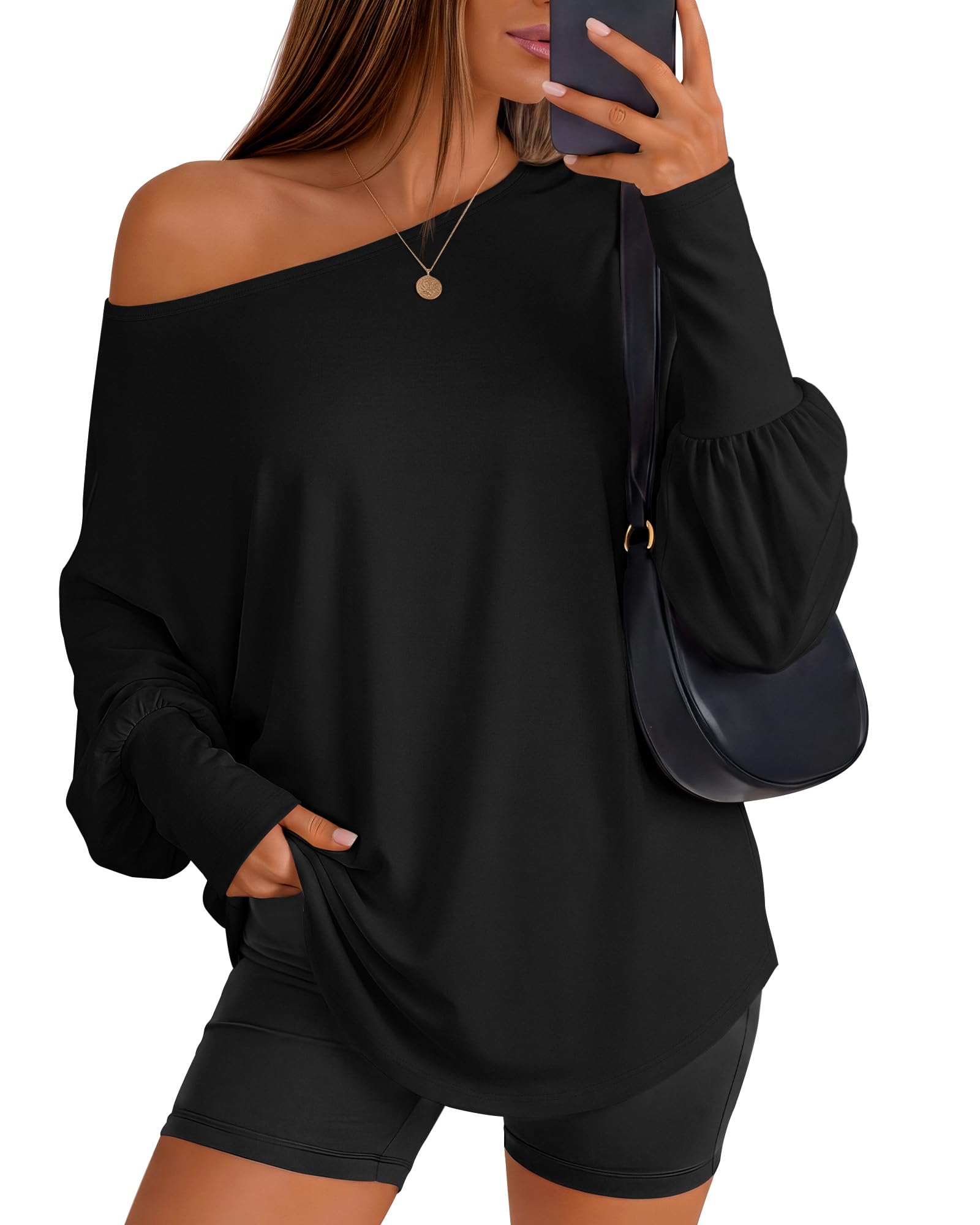 Huukeay Women's Off The Shoulder Shirts Oversized Tops