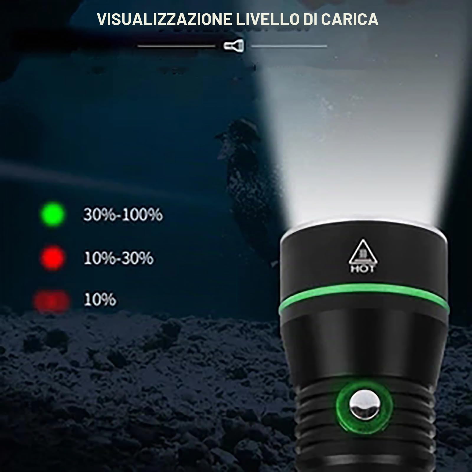 XHP50 Torce subacquee, 3000 lumen USB Vharger ricaricabile IPX8 Luce subacquea impermeabile, 3 modalità lampada di sicurezza, adatto per l'uso notturno in acque profonde Snorkeling