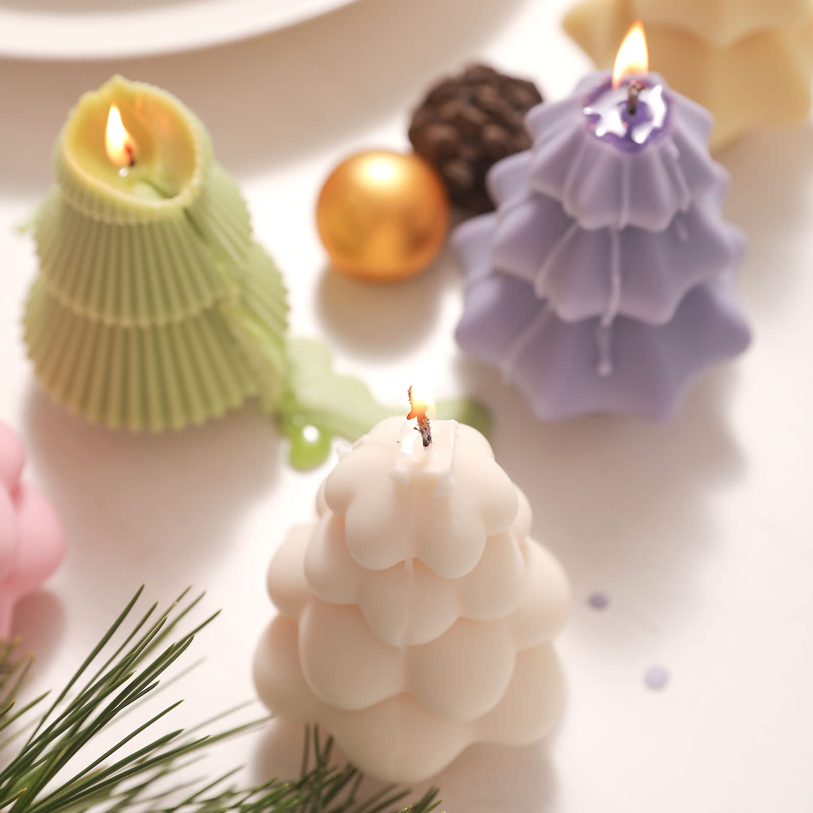 Lot De 7 Moules En Silicone Pour Bougies De Noël - 4 Sapins, 2 Maisons, 1 Base - Pour Décorations Lumineuses, Bricolage Fêtes