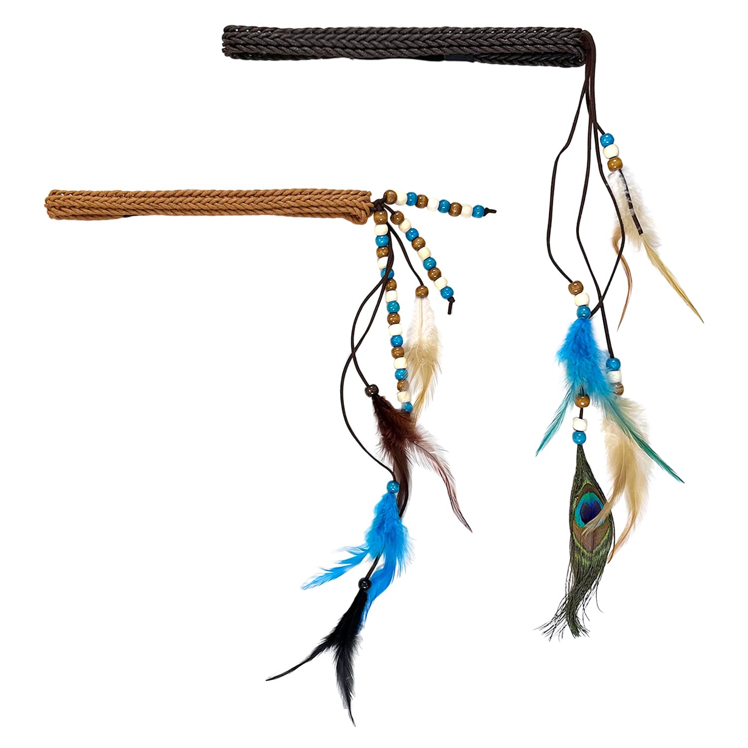 MEMOFYND 2 Pieces Feather Headbands, Boho Headwear, Clothing Accessories, Vintage Headbands, Party Headwear