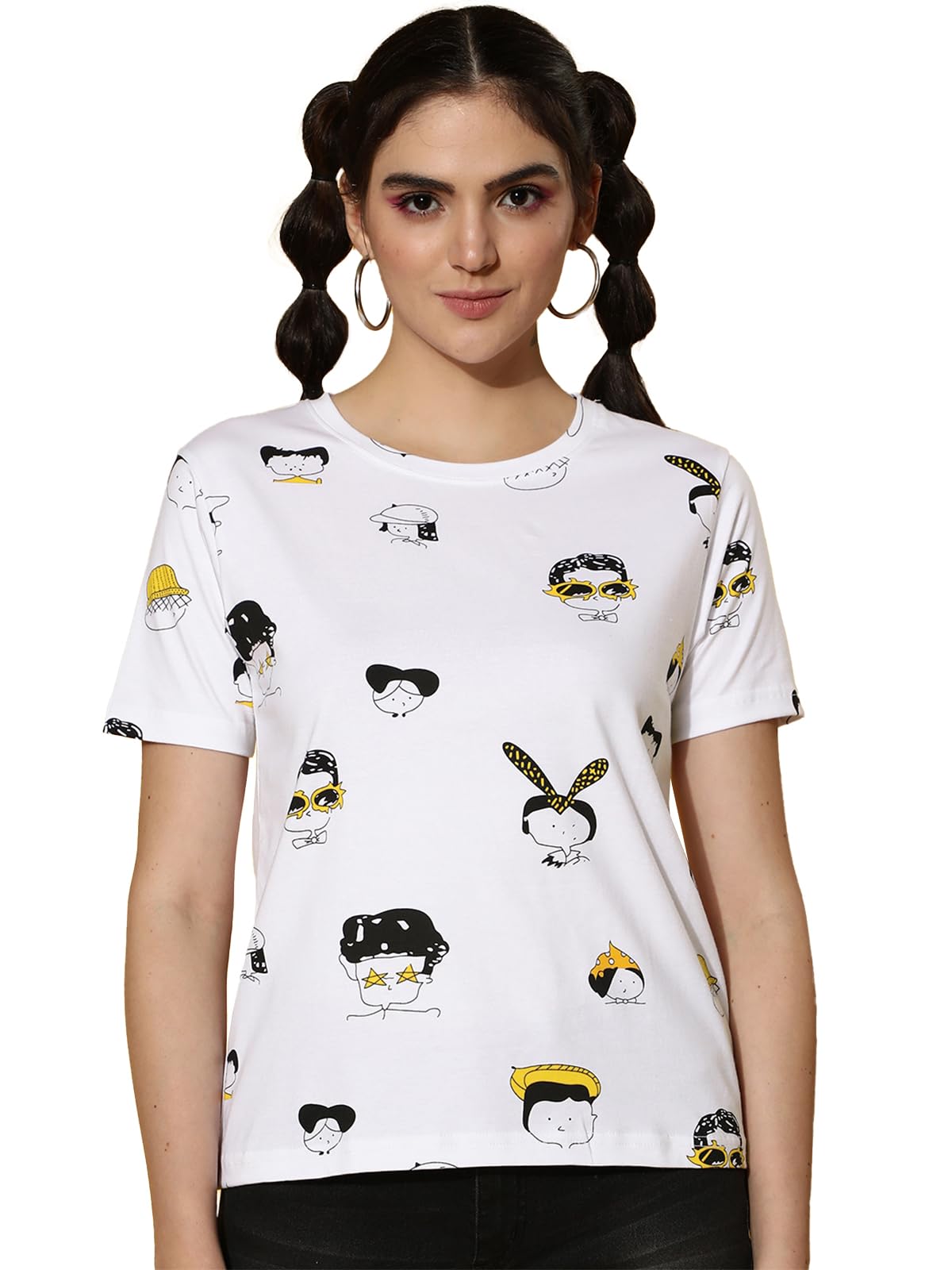 JUNEBERRY T-shirt girocollo in cotone bianco con stampa conversazionale per donne e ragazze