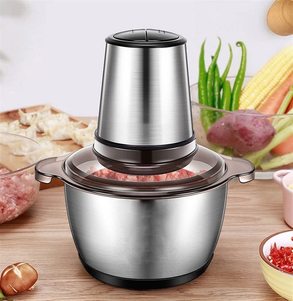 Robot de cocina eléctrico, mini picadora eléctrica para carne, verduras, frutos secos, cuenco de acero inoxidable de 2 L, 2 velocidades, fácil de limpiar, 300 W