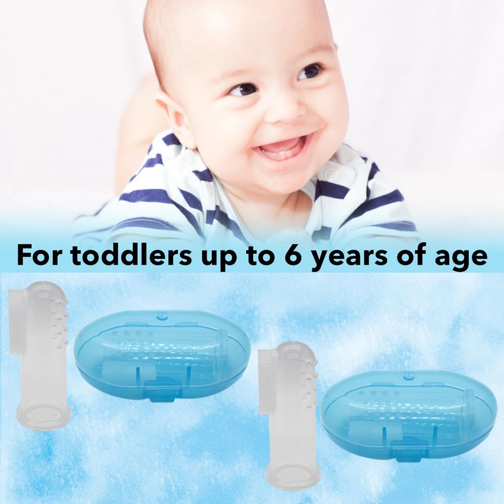 Gadgetime USA Baby-Fingerzahnbürste (2er-Set) – Silikon-Baby-Zahnbürste mit 2 Hüllen in Blau – Kleinkind-Trainingszahnbürste – Mundmassagegerät für Neugeborene – einfache Mundhygiene für Kinder