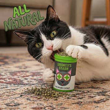 Smokey's Stash Catnip for Cats, Resealable Pop Top Can, North American Grown, 100% Natural, Encourages Play and Activity for Indoor Cats and Kittens