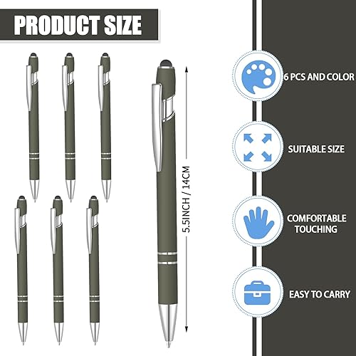 Miniatura 2 de Lragvtbk 6 bolígrafos de tinta azul con punta de lápiz digital 2 en 1, bolígrafos de metal para pantallas táctiles, colegio, oficina, compañeros de