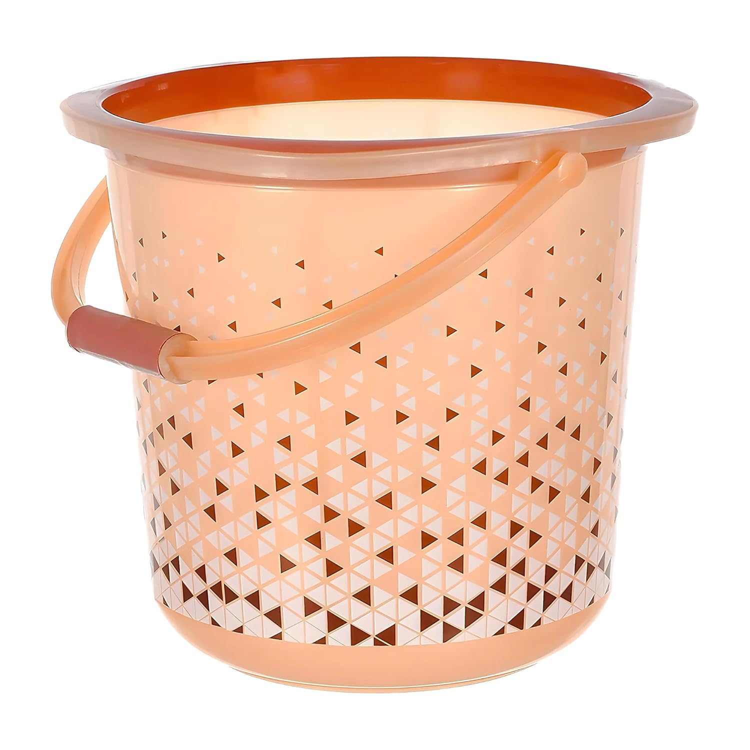 Kuber Industries Unbreakable Plastic Triangle Print Bucket for Home & Bathing with Handle 18 LTR (Brown) 54KM3934