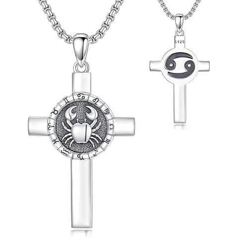 SIMONLY Zodiac Sign Necklace 925 Sterling Silver Cross Pendant 12 Constellation Necklace Astrology Jewelry Birthday Gifts for Men Women
