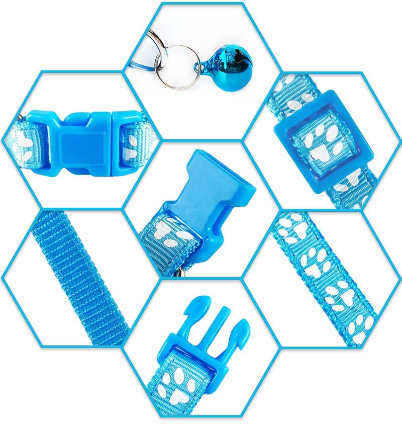 Image of Footprint Cat Collar with Bell Basic Dog Cat Collar I Buckle Adjustable Polyester Cat Dog Collar I with Bell 10 MM (Sky Blue Color)