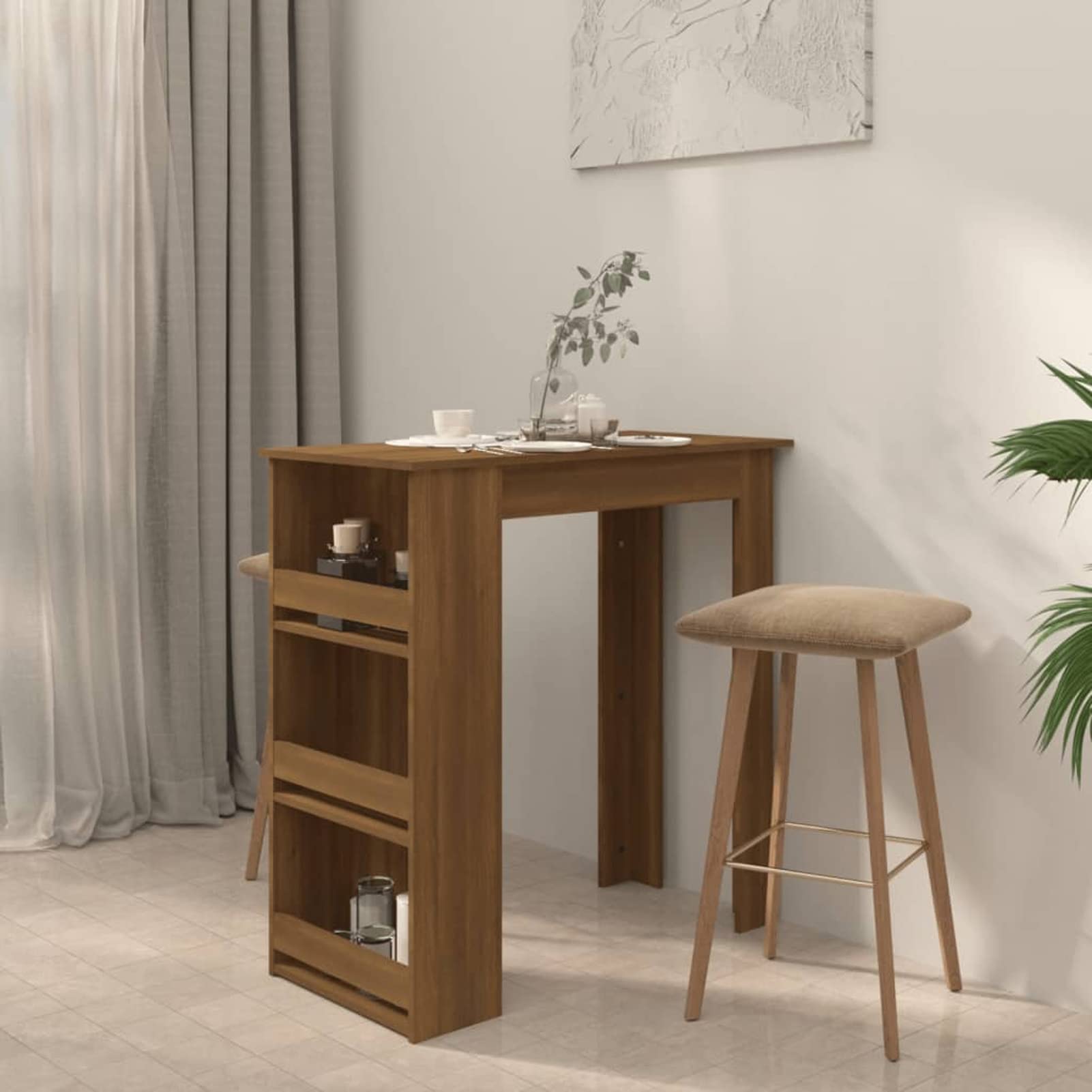 Homgoday Stolik barowy z półkami Brązowy dąb 102 x 50 x 103,5 cm, stół zewnętrzny, stół kuchenny stół zewnętrzny