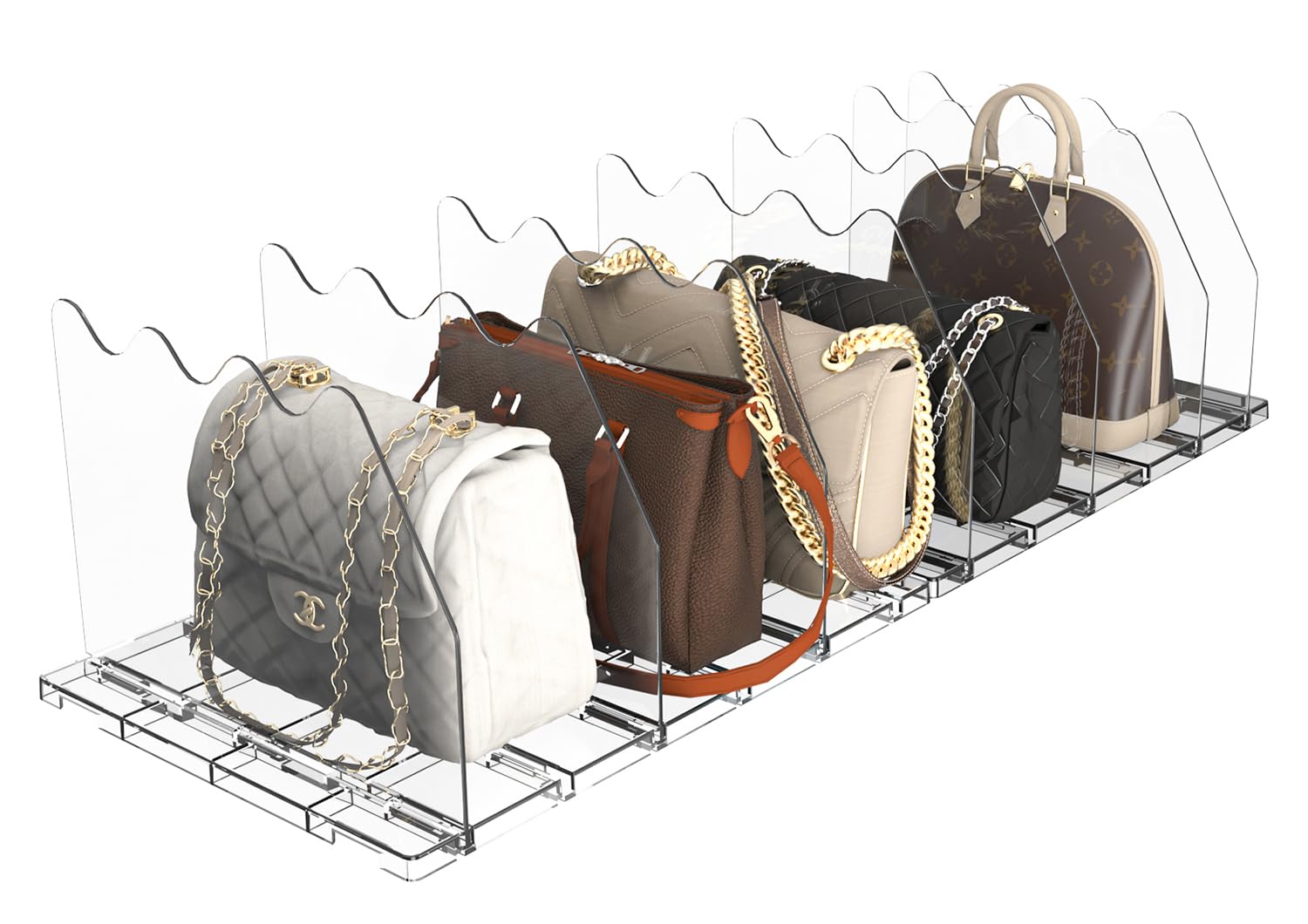 ZORCOR Adjustable Shelf Divider for Closet, Acrylic Purse Organizer for Closet, Handbag Separators and Storage, Bookshelf Dividers for Bedroom, Office, Clear