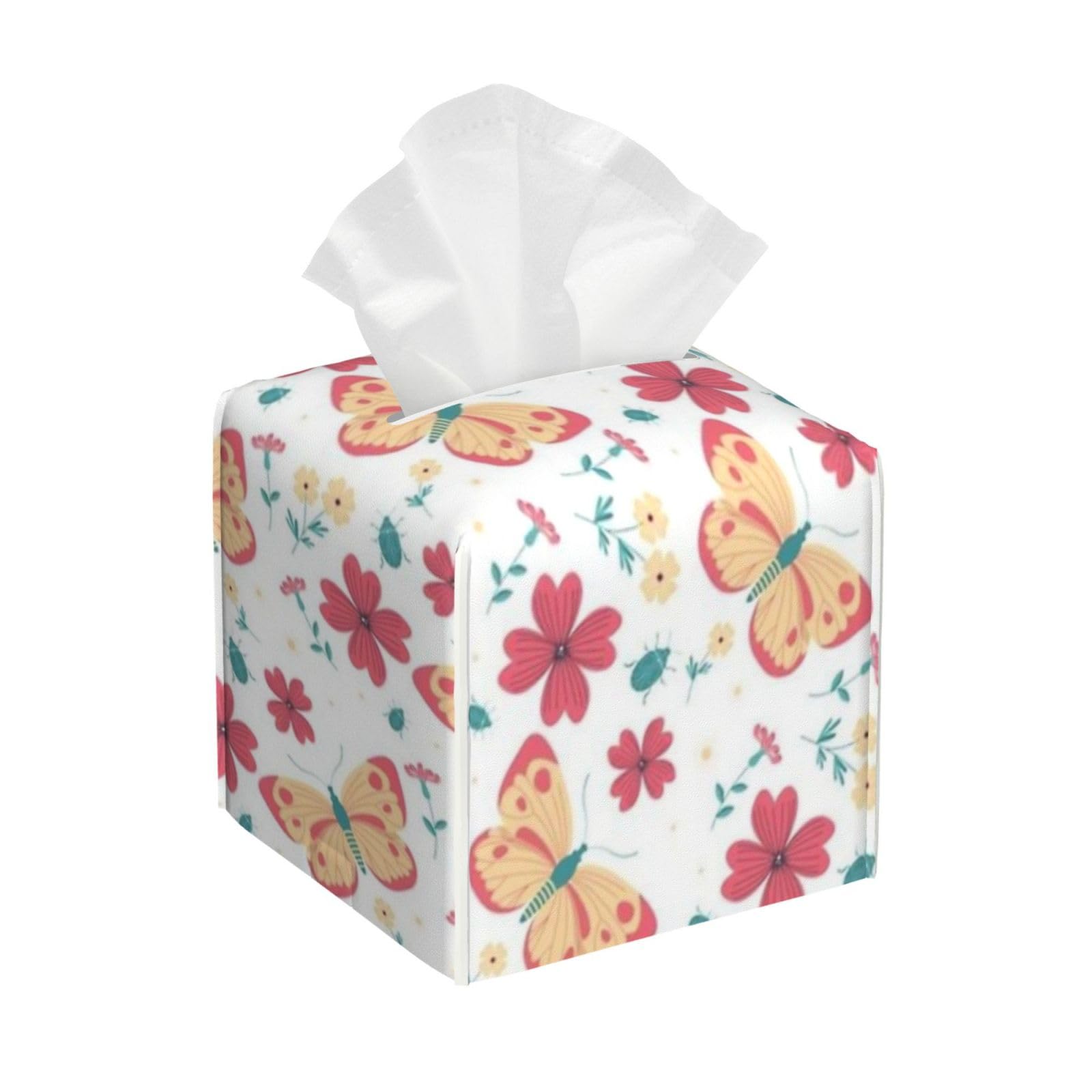 Monarch Butterflies Tissue Box Cover 5" Square Leather Tissue Holder Facial Tissue Case for Tabletop Bedroom Bathroom Desk Decor