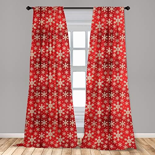 Lunarable Snowflake Curtains, Christmas Winter Illustration Abstract Wooden Pattern Background, Window Treatments 2 Panel Set for Living Room Bedroom, Pair of - 28" x 84", Vermilion Cream