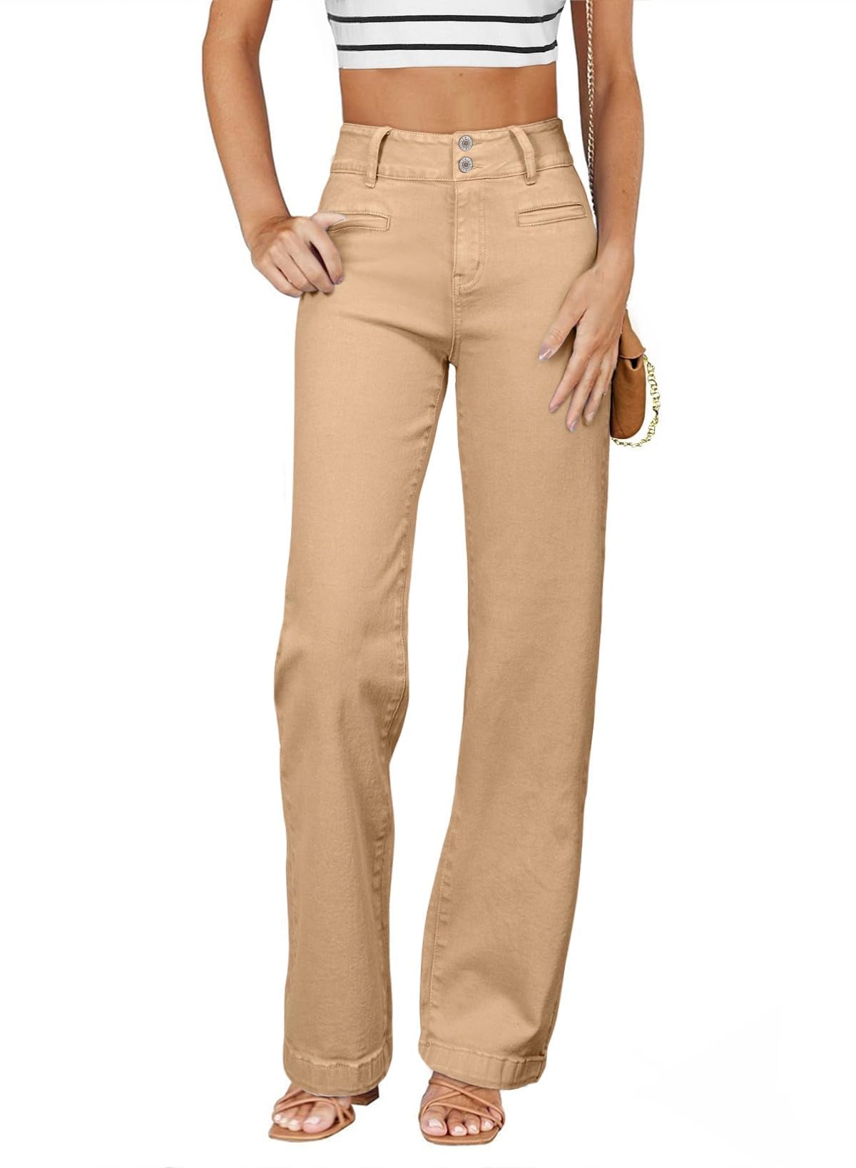 Sidefeel Jeans for Women High Waisted Straight Leg Denim Pants | Soft Stretchy Denim, Dual Button Closure, Full Length, Relaxed Fit Wide Leg Jeans with Pockets, Dressy Casual Wear
