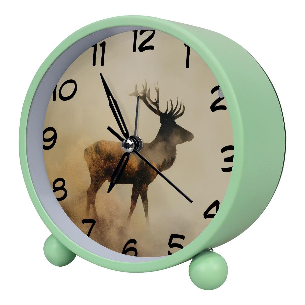 Luoweisi Analog Alarm Clock Deer Vintage, Silent Non-Ticking with Night Light, Battery Operated, Round Desk Alarm Clock for Office, Bedroom, Elderly, Adults, Children, Student Gifts