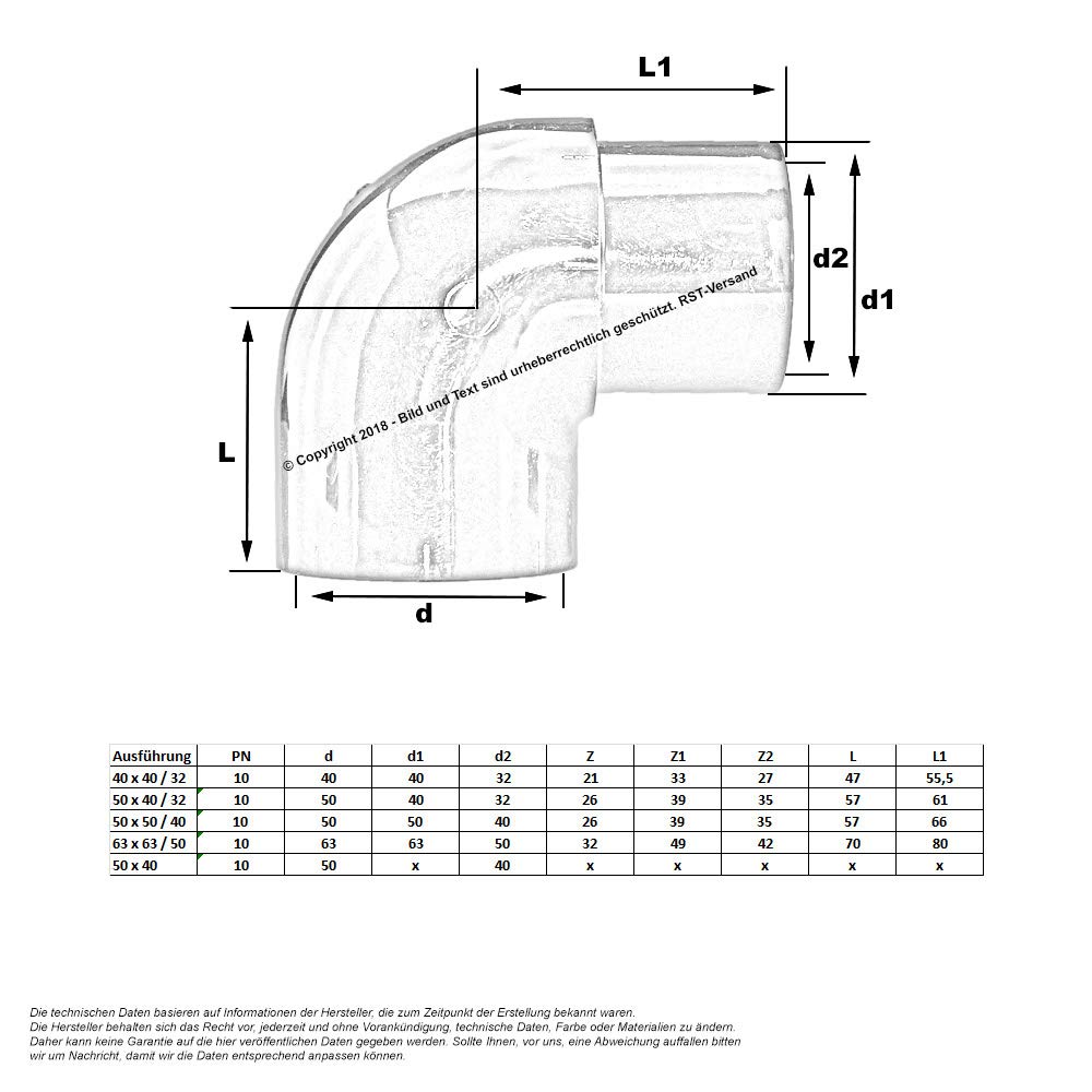 PVC angolo 90 ° D 50 mm x 1 filettatura esterna 1/2
