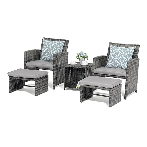 5 Piece Patio Furniture Set, Wicker Outdoor Conversation Chair and