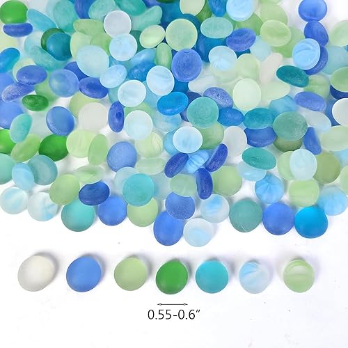 Miniatura 7 de Happyfiller Gemas decorativas de vidrio marino mate de 1 libra, piedras preciosas de mármoles planos, rellenos ponderados para jarrones, mosaicos