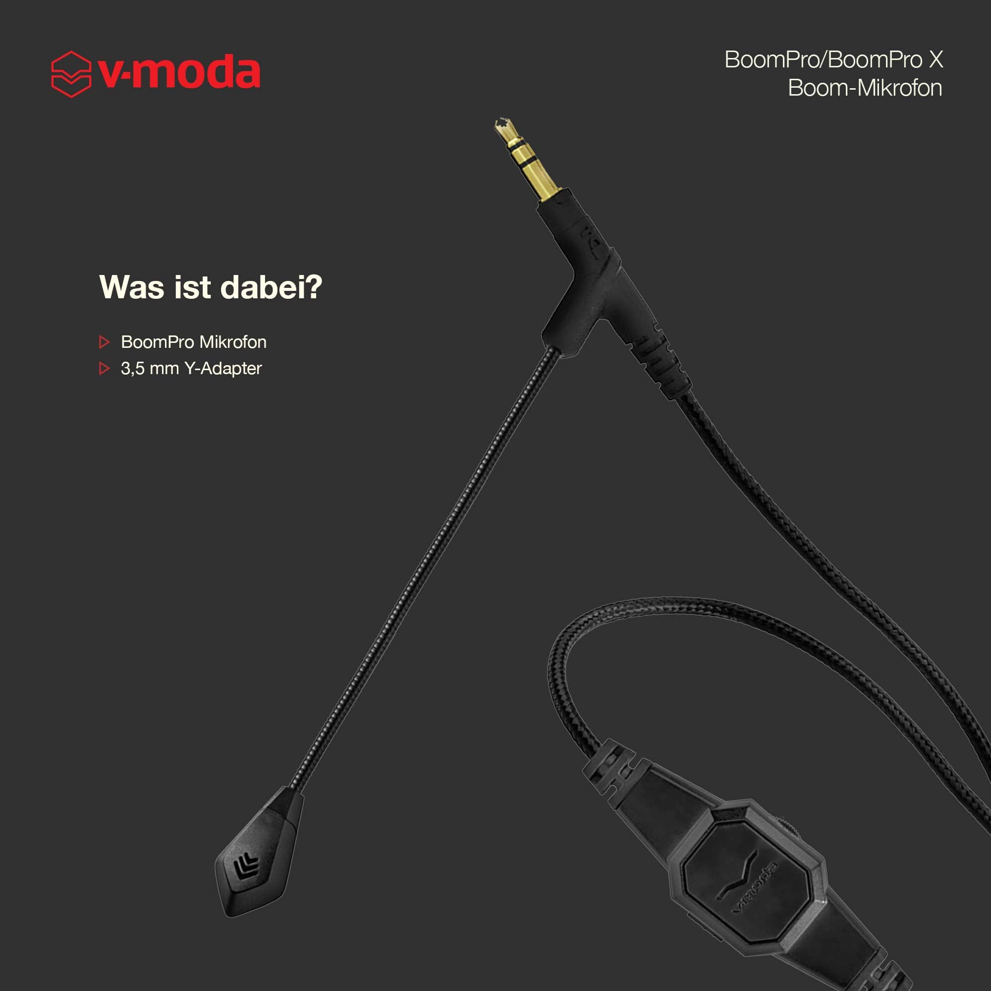V-Moda BoomPro Mikrofon Kabel mit 3,5 mm Klinkenstecker Flexibler Mikrofonarm Clip-Steuerung Mute-Taste Lautstärkerad schwarz