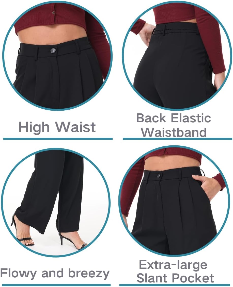 Women Summer Wide Leg Flowy Casual Palazzo Loose Pants Y2K Classic Stylish Stretchy High Waist Trousers Petite/Regular/Tall - Image 7