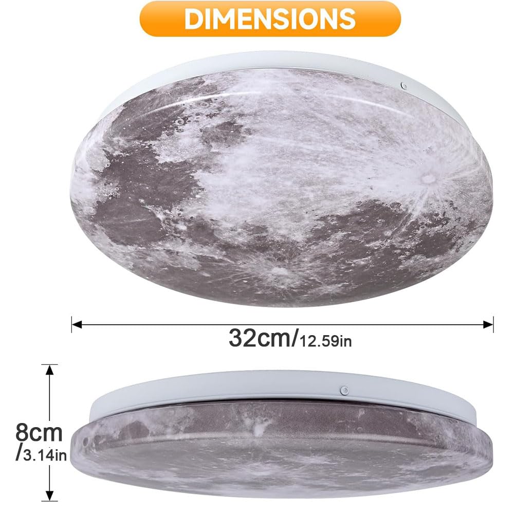 Plafoniera Luna a LED Design Moderno - Lampada da Soffitto 3D Dimmerabile Con Telecomando - Applique da Parete Decorativa Earth Moon, 30cm