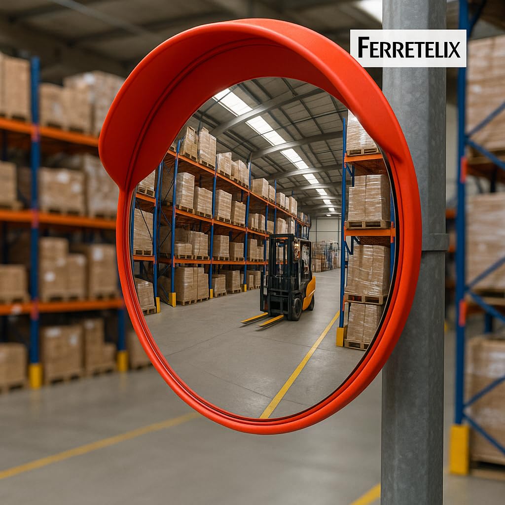 FERRETELIX® Espejo Convexo de Seguridad Exterior 60 cm – Irrompible en Policarbonato – con Soporte para Pared y Poste- Antivandálico y Resistente al Clima