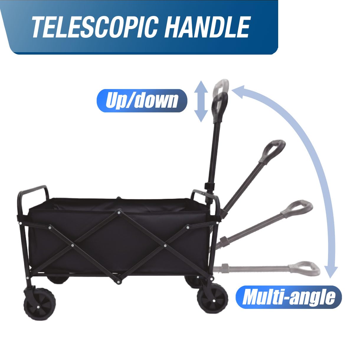 STARLYF Carrello Pieghevole Multiuso ad Alta Resistenza (Fino a 100 kg) – Carretto da Giardino con Ruote a 360° e Manico Telescopico – Design Compatto per Campeggio, Spiaggia e Spesa