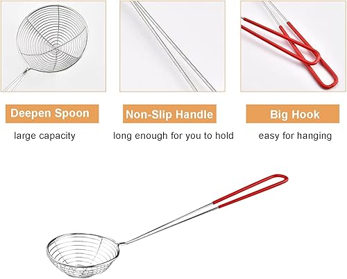 Miniatura 4 de Cucharas coladoras de olla caliente, cuchara ranurada Boba Pearl Scoop, cuchara coladora de araña de acero inoxidable, colador de alambre pequeño