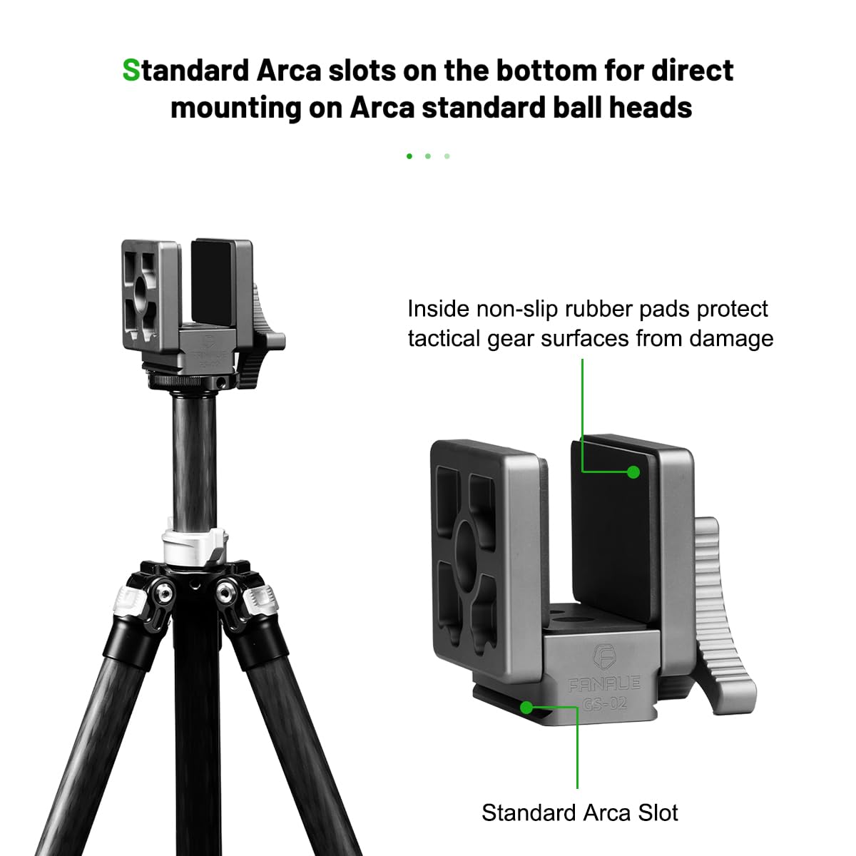 FANAUE GS-02 Rifle Saddle Mount Compatible with Mlok Arca Swiss Quick Release Plates Hunting Rail Clamp Gun Shooting Tripod Ball Head Adapters for Outdoors Target Practice with 1/4