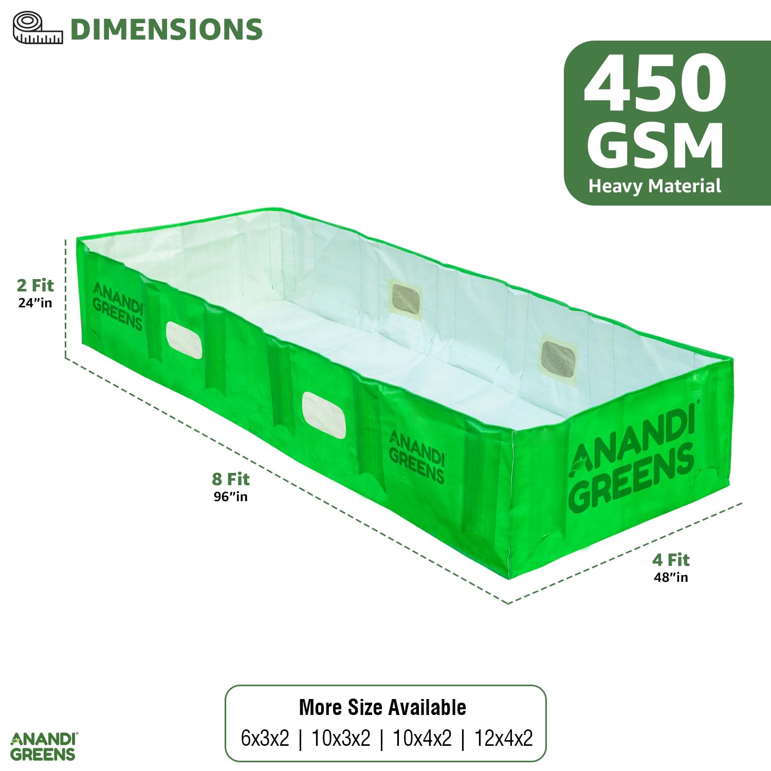 Anandi Green's 8X4X2 Feet 450 GSM Green Color HDPE UV Stabilize Imported Vergin Fabric Agro Vermi Compost Making Bed Compost Bed - Image 3 thumbnail
