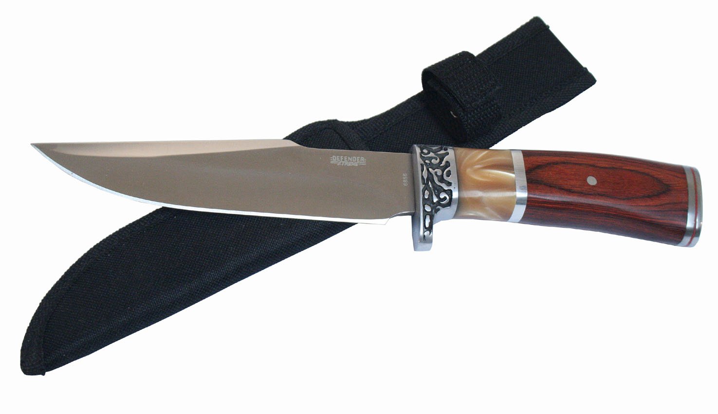 Lastworld 10.5" Hunting Knife Silver Stainless Steel Wood Handle with Sheath