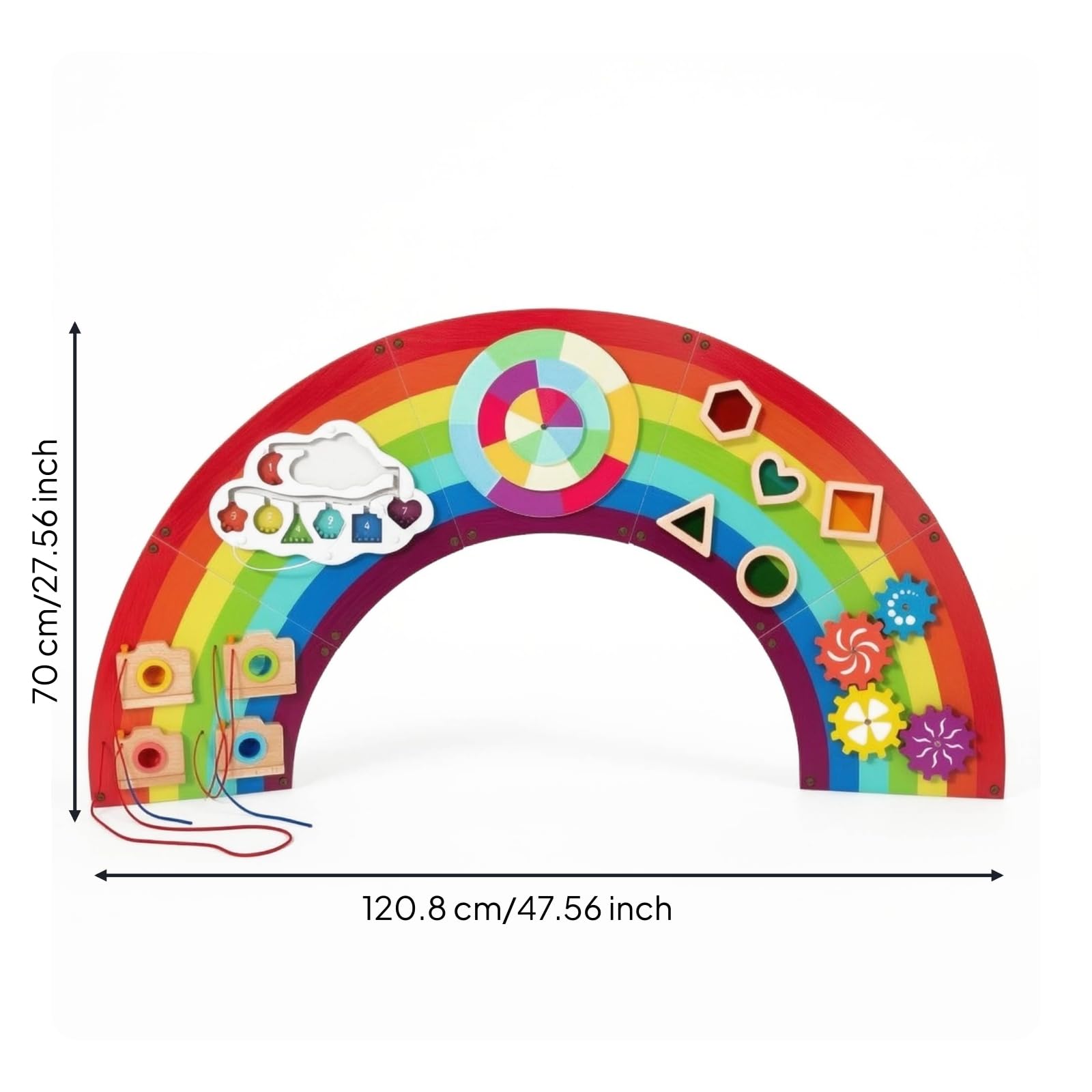 Amagogo Kinder Wandtafel Aktivitätsbrett Lernboard Spieltafel aus Holz mit Schiebern Perlen Zahnrädern Drehteilen zur, 4,8 Kg, Regenbogen Wandspiel