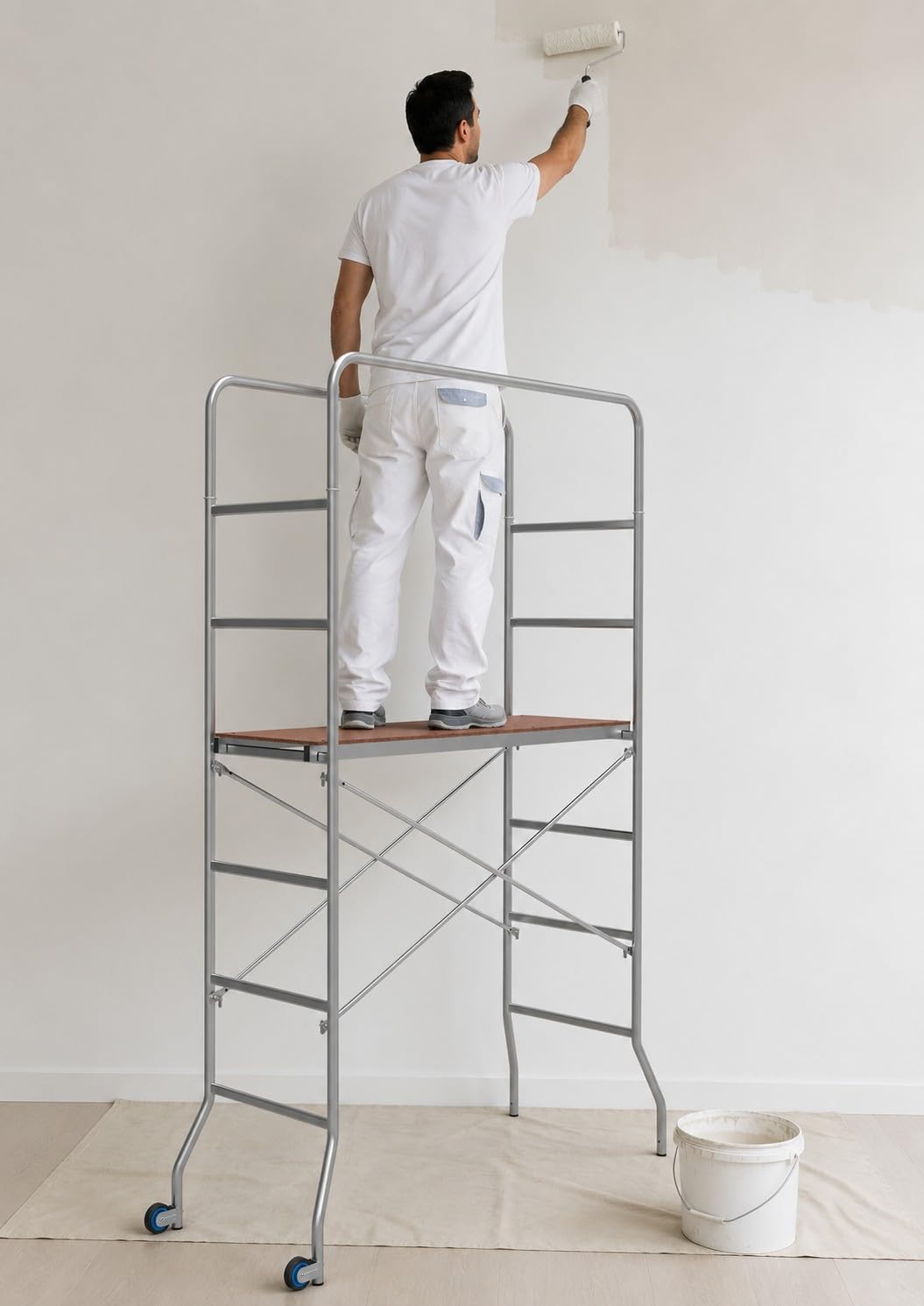Trabattello per lavori FAI DA TE, altezza massima di lavoro 360 cm, carico complessivo consentito 150 kg, dim. 218x169x65 cm