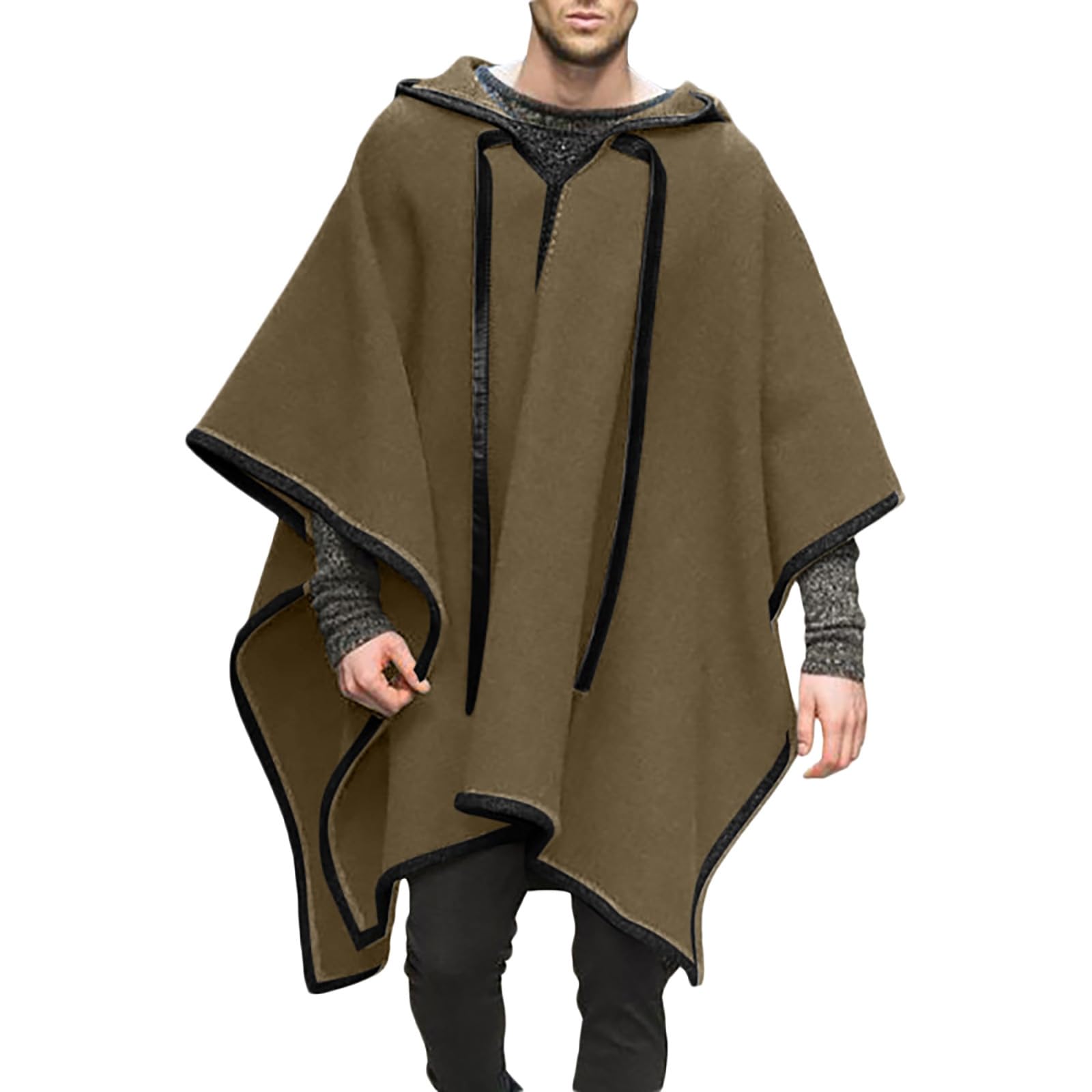 Generisch Poncho de lana para hombre de forro polar con capucha, poncho con capucha Clint Eastwood Cape Manta con capucha ropa de casa ropa de calle cálido poncho de lana de invierno vaquero