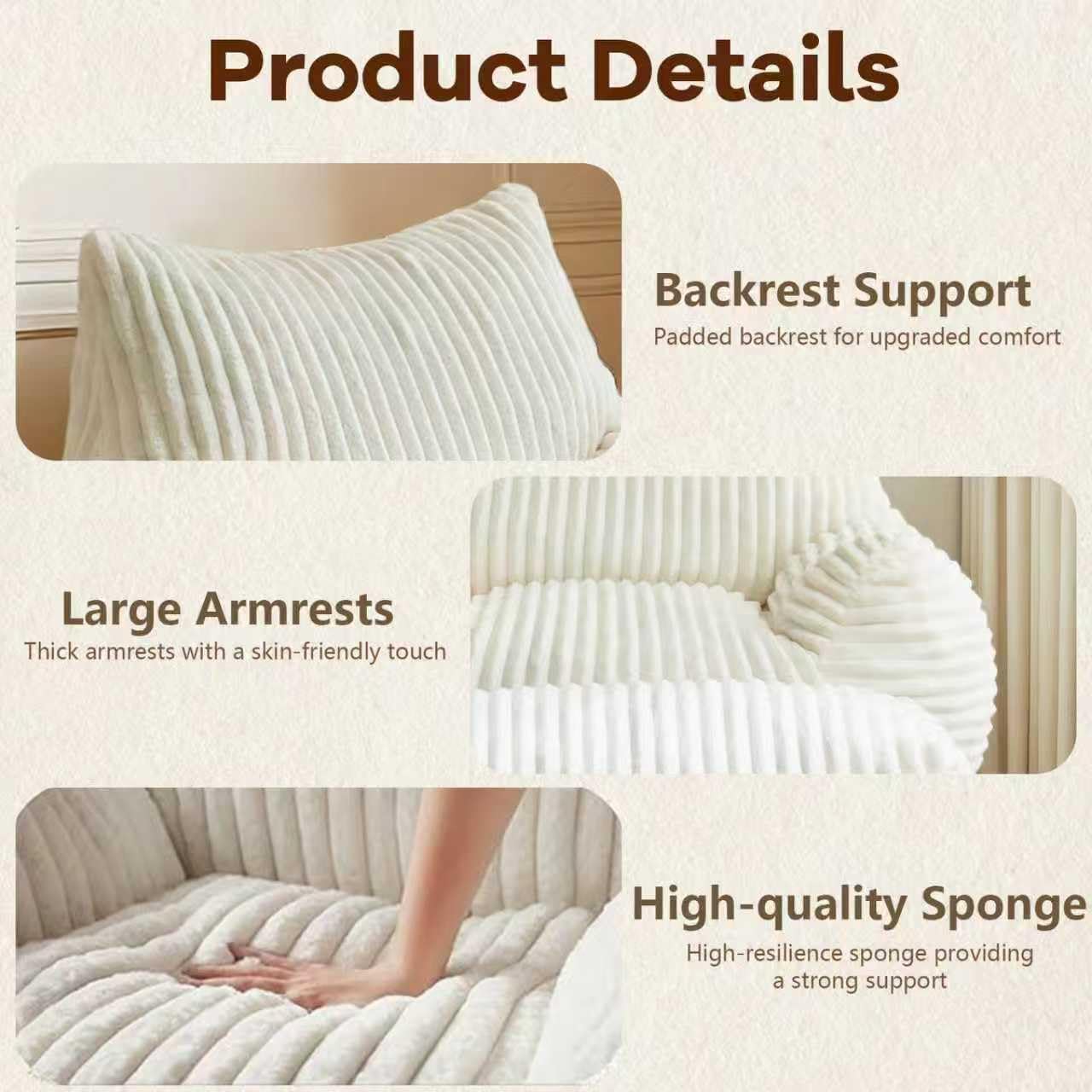 Beige Bean Bag Chair for Adults with Armrest- Ultra Plush Memory Foam Lounge Sofa & Comfy Reading Nook Chair for Bedroom, Living Room & Dorm