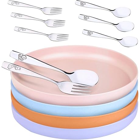 Bamboo Toddler Plates and Bowls Set: 12 Pieces of Eco-Friendly Tableware for Kids